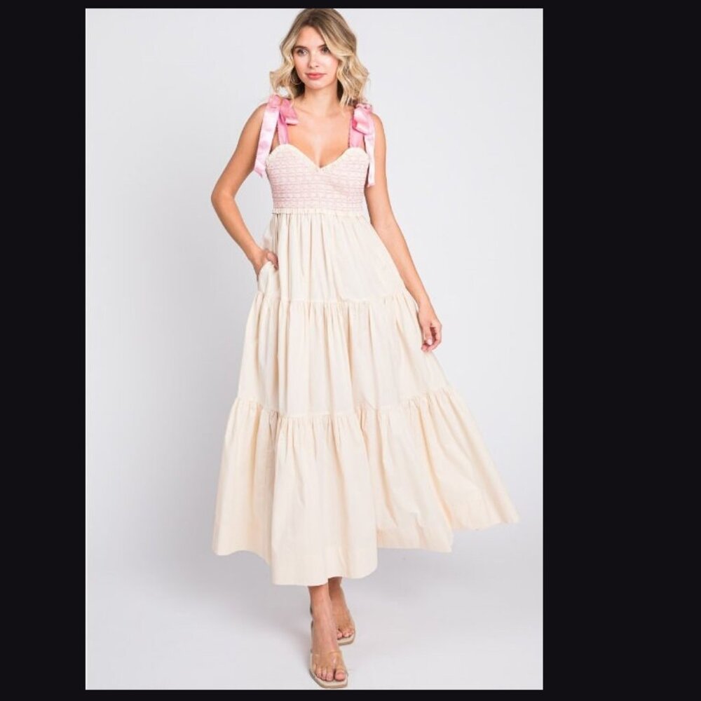 Lovelo  Tiered Maxi Dress, Satin Tie Straps Size 3XL NWT